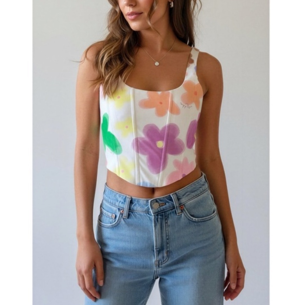 WITH JEAN Cindy Corset Viola Tricolour Women Sz XS Top Floral Multicolor